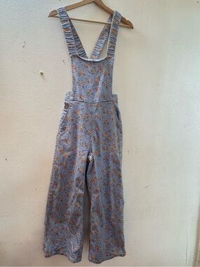 Light Blue Floral Wide-Leg Overalls